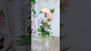 Pink White Series With Greenery Chair Flower Wedding Decor Floral Rattan Props wedding flower diy [upl. by Suirtimid]