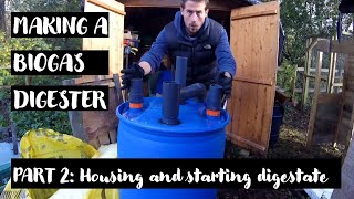 Making a biogas digester PART II  housing and starter digesate  off grid gas [upl. by Nnahgaem]