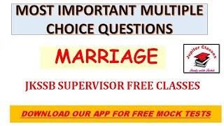 MCQ of Marriage  Jkssb  Supervisor jupiterclasses jkssbsupervisor [upl. by Odnolor744]