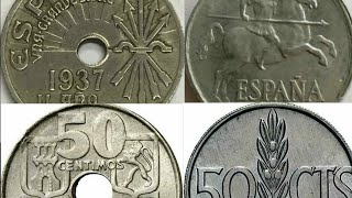 Las monedas de céntimos de peseta de F Franco España 1936  1975 [upl. by Kreager772]