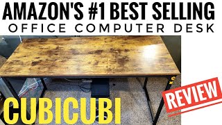 OFFICE DESK CubiCubi Study Computer Desk Rustic Brown REVIEW [upl. by Anid]