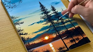 How to Draw a Sunset Lake  Acrylic Painting for Beginners [upl. by Ymmak]