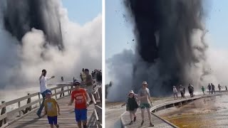 Hydrothermal Explosion Sends Yellowstone Tourists Fleeing [upl. by Anerev]