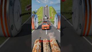 Cars amp School Bus vs Chained Bollards Crash 104  BeamNGdrive [upl. by Aihsenet]