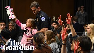 Save the children of Gaza ProPalestine protests interrupt Blinkens senate hearing [upl. by Ecirahc]