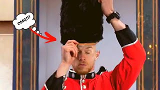 Queens Guards Wear Real Bearskin Hats Shorts [upl. by Berkow]