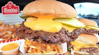 MUKBANG EATING FREDDYS DOUBLE CHEESEBURGERS CHILLI CHEESE FRIES amp CHILLI CHEESE DOG ASMR [upl. by Lankton]