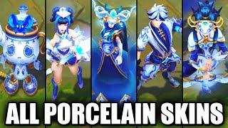 All New Porcelain Skins Spotlight Ezreal Lux Lissandra Kindred Amumu League of Legends [upl. by Zysk]