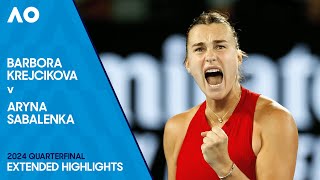 Barbora Krejcikova v Aryna Sabalenka Extended Highlights  Australian Open 2024 Quarterfinal [upl. by Arad]