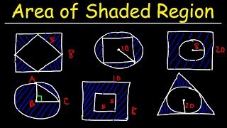 Area of Shaded Region  Circles Rectangles Triangles amp Squares  Geometry [upl. by Nevarc]