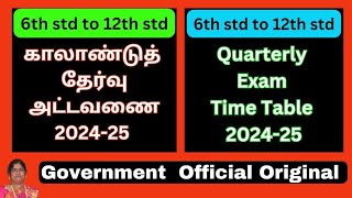 Quarterly Exam Time Table 202425  6th  12th std quarterly exam time table 202425 [upl. by Imelida]