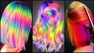 Top 10 Amazing Short Hair Color Rainbow Transformation Tutorial CompilationNeon Rainbow Dying Hair [upl. by Oidale403]