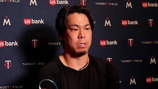 Kenta Maeda speaks with the media after the Twins 93 against the Royals [upl. by Brazee]