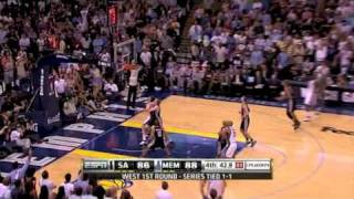 Zach Randolph dagger three pointer over Tim Duncan Apr 23 2011 [upl. by Ahsercal249]