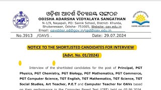 NOTICE TO THE SHORTLISTED CANDIDATES FOR INTERVIEW AdvtNo012024OAVS VENUEDATE Details [upl. by Girand]