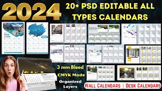 2024 Editable PSD 20 Calendars Designs  Wall Calendar amp Desk Calendars  Ready to Print [upl. by Ecnerual290]