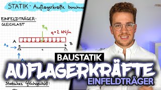 Auflagerkräfte bei einem Einfeldträger berechnen  Baustatik [upl. by Valora]