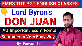 Don Juan by Lord Byron Summary In Hindi amp Exam Points EMRS TGT PGT English  PRAVEEN SIR [upl. by Asher]