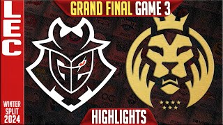 G2 vs MDK Highlights Game 3  GRAND FINAL LEC Winter 2024 Playoffs  G2 Esports vs Mad Lions KOI G3 [upl. by Yenffad]