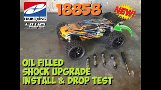 HAIBOXING 18858 Hailstorm Truggy Oil Filled Shock Upgrade  Install amp Drop Test [upl. by Enimaj]