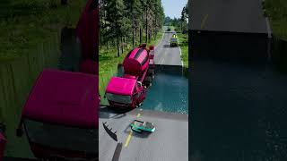 Mixer trucks vs massive water pit 9  carsvswaterpit doubleflatbedtrailertruckvsspeedbumps [upl. by Maker]