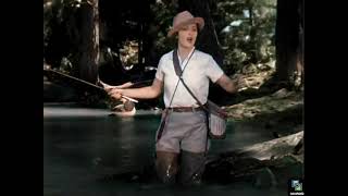 Fly Fishing Scene from quotLibeled ladyquot 1936 Colorized Comedy William Powell Myrna Loy [upl. by Jacquenette971]