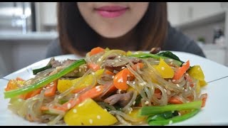 ASMR Japchae  Korean Glass Noodles  Cooking amp Eating Sounds [upl. by Kenyon494]