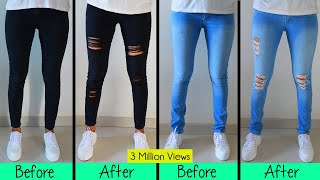 DIY Distressed Jeans Tutorial  How to distress jeans at home [upl. by Nwahsid]