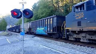 Huge coal train with 2 DPUs in Thurmond West Virginia with Jaw Tooth [upl. by Ellennod775]