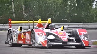 Audi R10 TDI SOUND in Action  Accelerations Fly Bys amp Downshifts [upl. by Auqenaj]