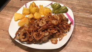 Wienerrostbraten Wiener Zwiebelrostbraten mit Bratkartoffeln [upl. by Bleier]