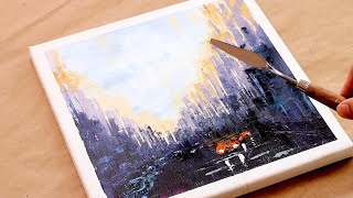 Cityscape Paintings  Streetscape Painting  palette knife painting tutorial  Day 181 [upl. by Ernestus]