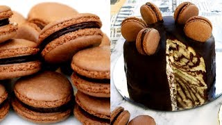 How To Make Chocolate Macaron with Zebra Cake Recipe [upl. by Stoeber]