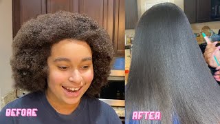 FROM CURLY TO STRAIGHT✨ Straightening Natural Hair Routine NO HEAT DAMAGE [upl. by Feilak]