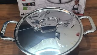 Unboxing of BERGNER TriPro Triply Stainless Steel Deep Kadhai with Stainless Steel Lid 24 cm 31lit [upl. by Nothsa]