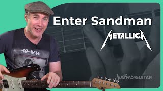 How to play Enter Sandman by Metallica  Easy Guitar Lesson [upl. by Ettegdirb]