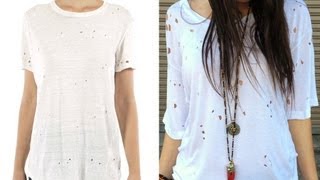 DIY Fashion  Edgy TShirt With Holes  Designer DIY [upl. by Teleya]