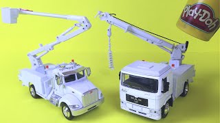 Mighty Machines toys Peterbilt Bucket truck amp MAN Digger Utility Truck Construction Toys For kids [upl. by Novyert36]