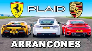 Tesla Model S PLAID vs Ferrari SF90 vs Porsche 911 Turbo S ARRANCONES [upl. by Ennahs]