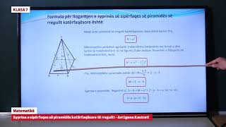 e Mesimi Klasa 7  7018 Matematikë  Syprina e sipërfaqës së piramidës katërfaqësore të rregullt [upl. by Namhcan]