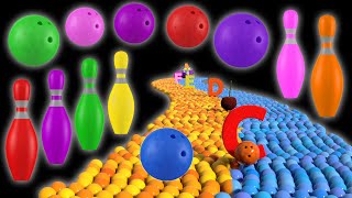 Learning Fun Adventure Bowling Ball Smashes Kinetic Sand Letters Fruits and Bowling Pins 🎳🍎🌈 [upl. by Aeli]