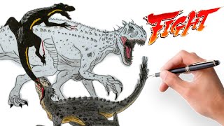 Desenhando Indominus rex VS Indoraptor VS Scorpius rex  How To Draw Jurassic World Hybrids [upl. by Gauldin568]