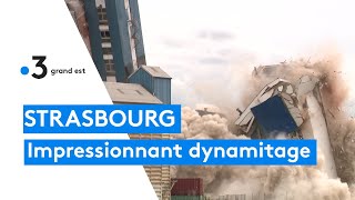 Strasbourg  dynamitage spectaculaire dun ancien bâtiment du Port du Rhin [upl. by Erastus]