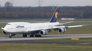 First Lufthansa Boeing 7478i at Düsseldorf  Very Fast Approach And A Water Canon Salute [upl. by Nnyloj791]