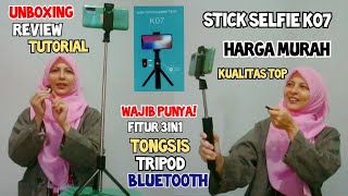 Unboxing Review Tongsis K07 Tripod Bluetooth 3in1 buat ngevlog Selfie Stick Wireless Youtuber [upl. by Braynard]