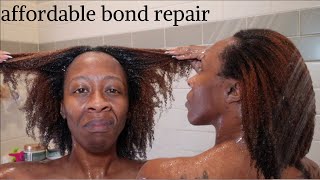 AFFORDABLE BOND REPAIR ROUTINE WITH SHEA MOISTURE Colored textured hair wash day [upl. by Atisor]