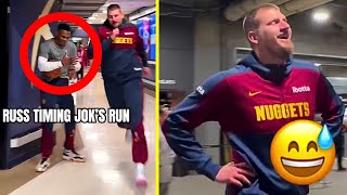 Russell Westbrook clocks Jokic RUNNING in hallway🤣 [upl. by Sidwohl]