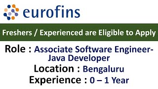 Eurofins Hiring Associate Software Engineer  Freshers  Experienced are Eligible to Apply [upl. by Kayne]